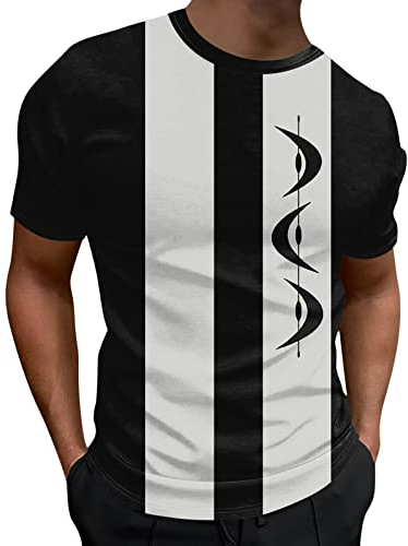 Kurzärmliges T-Shirt für Herren, Frühling und Sommer, Freizeit, atmungsaktiv, bequem, Strandwind, genäht, gestreift Billige T Shirts Restposten