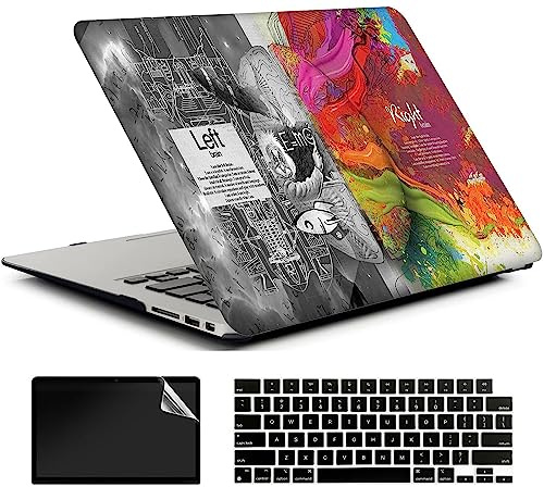 AMCJJ Funda Compatible con MacBook Air 13 Pulgadas 2017-2010 Release A1466/A1369,Carcasa Rígida Protector de Plástico Cubierta & EU Teclado Cubierta & Pantalla Protecto,Cerebro Izquierdo y Derecho 2