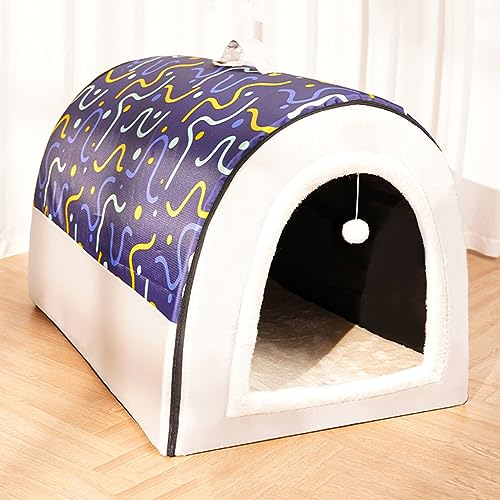 HAZARA Haustierbett, Großer Hund Hundehütte Winter Warm Plüsch Innen Luxus Hundekissen Vier Jahreszeiten Hundehöhle Iglu Waschbar,Blau,XXXL
