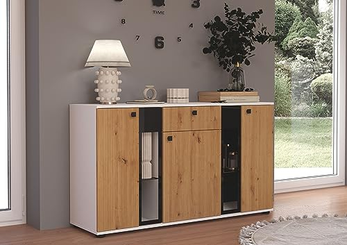 Kuechen-preisbombe Kommode Salsa 2 Lamellenoptik Anbauwand Wohnwand Sideboard MDF Artisan + Weiss