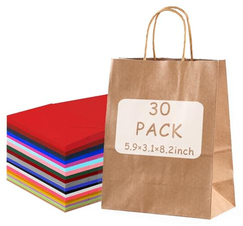 30 Stück Papiertüten Mehrere mit Henkel Geschenktüten Klein mit Henkel,Papiertüten 15X8X21cm,Henkeltüten Papier Papiertüten Weihnachten Tüten Papier für Hochzeitsfeier,Einkaufstüten und Geburtstags