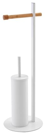 PIANTANA PORTA ROTOLO E SCOPINO BAGNO IN BAMBOO E ACCIAIO NERO/BIANCO Ø22xh.67 cm (Bianco)
