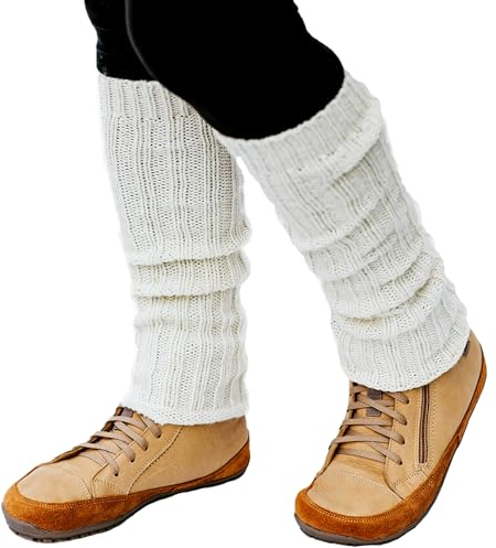 Magical Shoes Warme Stulpen Merinowolle für Damen, Beinwärmer lang, weich, flexibel, lange Merino Beinstulpen für Winter, Wadenwärmer Frauen, Legwarmer, Weiß