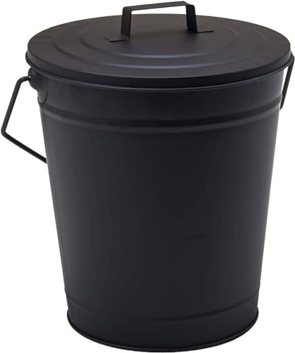 Unibos Heavy Duty Steel Coal Ash Kindling Fireside Bucket with Handle & Secure Lid Welded Base 12L Black Powder coated Multi Use around Home Garden, Log Coal Storage, Wood Burner BBQ New