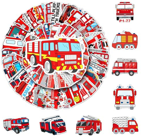 50 Stück Feuerwehrauto Aufkleber, Vinyl Feuerwehr Auto Kinder wasserdichte Sticker, Fire Truck Deko für Auto Laptop Koffer Skateboard Fahrrad Motorrad Party Wand Deko für Erwachsene Kinder