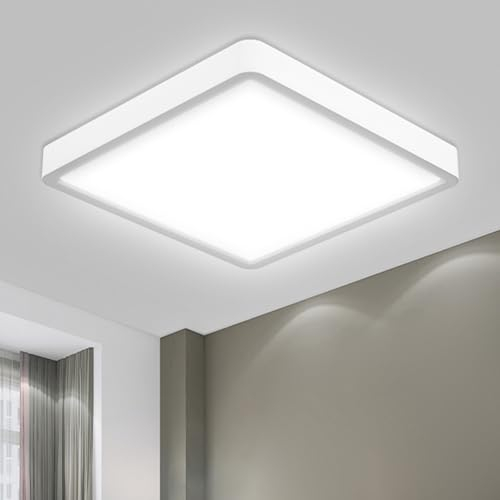 LQWELL® Deckenleuchte LED Deckenlampe, IP44 Wasserfest Badlampe Quadrat Flach 18W 6000K 1980LM Modern Schlicht Lampe Dünn für Wohnzimmer Badezimmer Schlafzimmer Küche Flur Keller Büro, 220 * 24mm