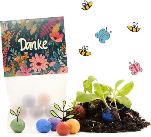 10 x Danke Blumenmurmeln | Kleines Geschenk & nachhaltiges Mitgebsel | Saatbomben für Kollegen, Gäste & Kinder | Blumenbomben, Blumensamen & Samenbomben als Dankeschön | Seedbomb & Saatkugeln
