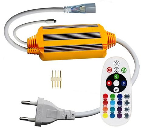 FOLGEMIR Transformateur d'alimentation 220V pour bande LED RGB 5050, étanche IP68, avec télécommande infrarouge à 24 boutons, SEUL transformateur, PAS de bande