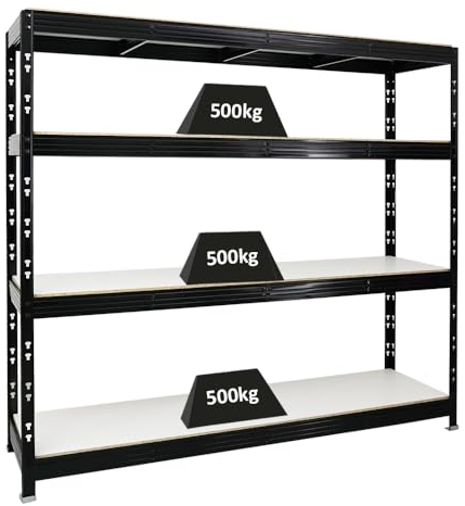 PROREGAL Profi Schwerlastregal Rhino EXTRA BREIT schwarz HxBxT 180x200x60cm Fachlast 500kg 4X Melamin-Ebenen 16mm Garagenregal, Lagerregal, Steckregal, Weitspannregal