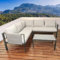 SKYLANTERN® Ensemble Salon de Jardin Exterieur en Métal 5 Personnes, 2 Canapés modulables et Table de Jardin en Verre Inclus, Mobilier de Jardin pour Amenagement Balcon, Table Basse en Verre Trempé