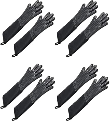 Oikabio 4 x extra langer professioneller Silikon-Ofenhandschuh, hitzebeständiger Kochhandschuh mit interner Baumwolle für Küche, Grill, Backen