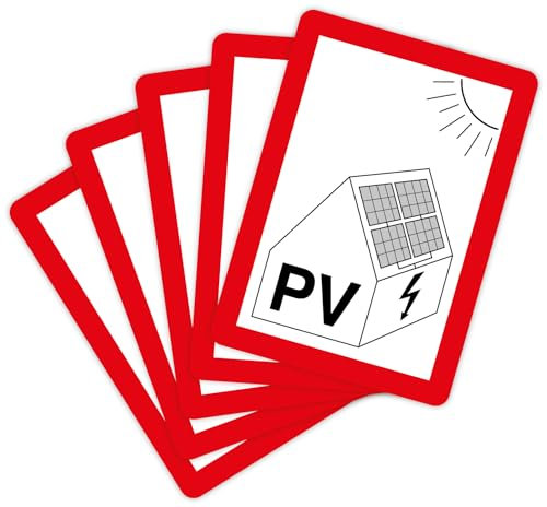 5 Stück – Aufkleber Brandschutzzeichen PV-Anlage „Photovoltaik-Anlage“ Hinweis Folie selbstklebend | 10,5 x 14,8 cm Made in Germany