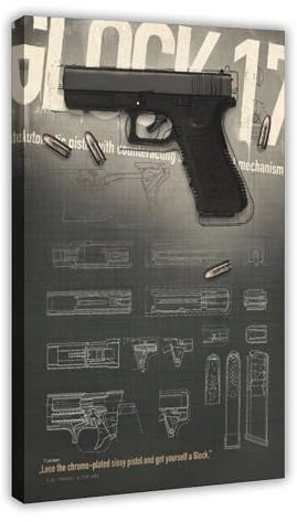 Glock 17 Poster, Leinwandposter, Wandkunst, Dekordruck, Bild Gemälde für Wohnzimmer, Schlafzimmer, Dekoration, Rahmen: 40 x 60 cm