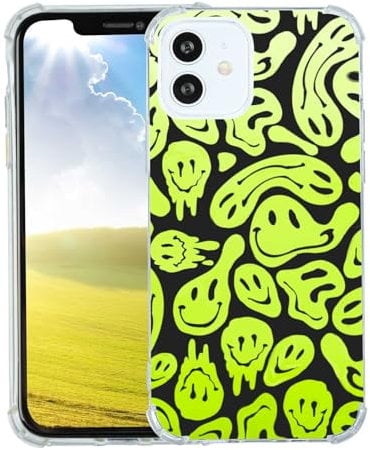 MeieaS Compatible with iPhone 12/12 Pro Phone case,Neon Green on Gray Silicone Bumper Shockproof Anti-Scratch Slim Phone Cover Designed for iPhone Cases