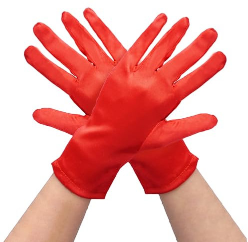Lufdegim Kurze Satin Handschuhe Damen Kleid Halloween Teeparty Kostüm Hochzeit Brauthandschuhe Opera Handschuh für Party Tanz Kommunion Abendessen Stretch Handschuhe Elegant (Rot)
