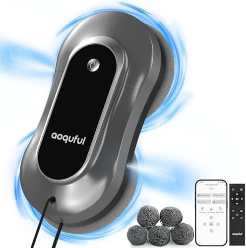 aoquful Robot Lavavetri Intelligente - Pulitore Elettrico con Doppio Spruzzo d'Acqua, Controllo Remoto e App, Adatto per Vetri Interni ed Esterni, Include 12 Panni, Grigio