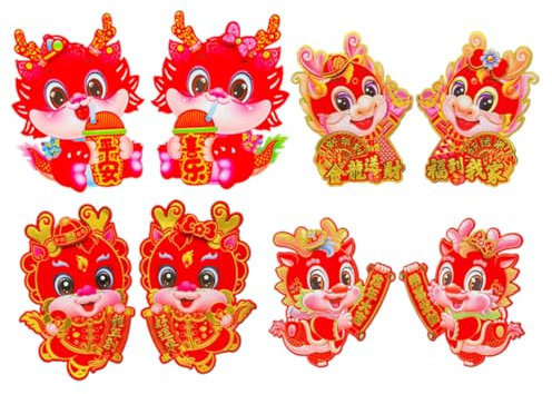 OSALADI 4paires Autocollants De Porte Pour Nouvel An Chinois Décorations Du Printemps De Stickers Dragon Décorations Festives Pour Année Du Dragon Pour Maison Et Bureau