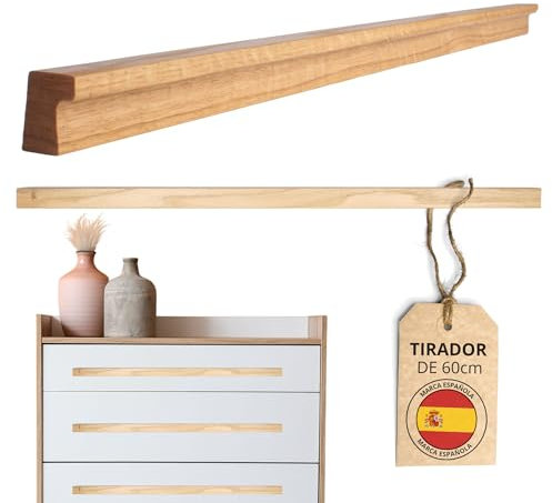 WOODENLAND TIRAWOODbyTWR ® Pomos y Tiradores de Madera para Armarios y Muebles - Tiradores Cocina y Dormitorio - Roble Barnizado con Tornillos Incluidos. MEDIDAS 200-1100 MM (600 MM (PACK 2))