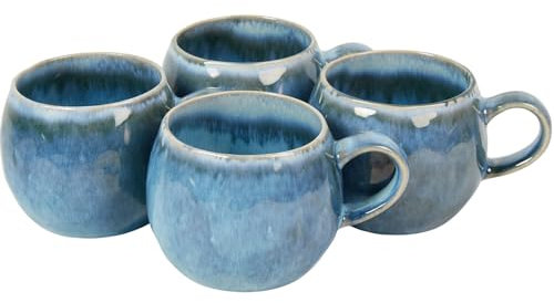 New Unique Reactive Design Set of 4 Reactive Glaze Blue Bulb Mugs Microwave & Dishwasher Safe Perfect for Hot Drinks Tea Coffee Cups Ideal for Any Kitchen