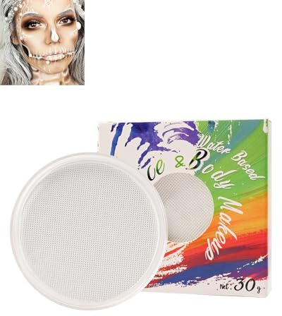 Face Paint 30g Pintura Corporal blanco al Agua Maquillaje Profesional Face painting, Pintura Corporal Teatral Segura Lavable para Halloween Carnaval Cosplay Navidad Fiesta Maquillaje