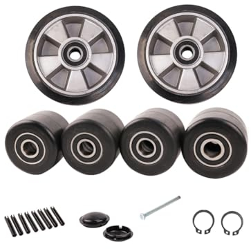 4x Roulettes De Transpalette (80x70mm) + 1 Paire De Roues Directrices (180x50mm), Roulements Intégrés, Alésage 20mm, Bande De Roulement En Caoutchouc, Accessoires Pour Chariots Élévateurs Manuels