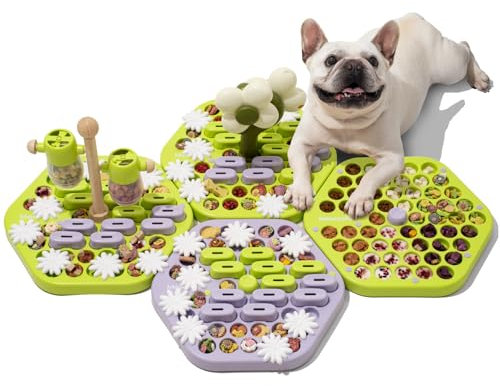 MEWOOFUN Dog Puzzle Toy Set, Interactive Treat Dispenser, Brain Training Toy for Small Medium Large Dogs (Green & Purple Set, M * 4)