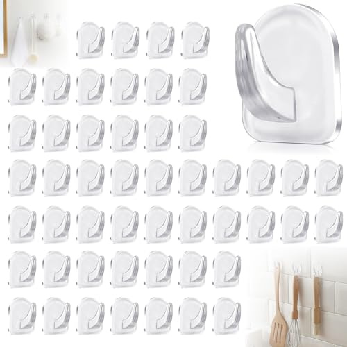 FENGJIAHUI 50 Stück Transparente Selbstklebende Wandhaken, Magischer Haken Selbstklebende, Klebehaken Transparent, Durchsichtige Klebehaken Handtuchhaken max 2kg Ohne Bohren für Wohnzimmer Küche Bad