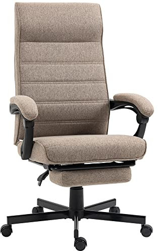 Vinsetto Fauteuil de Bureau Ergonomique, Chaise de Bureau, inclinable, pivotant, en Tissu Aspect Lin avec Repose-Pied rétractable, accoudoirs et Hauteur réglable, Marron