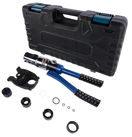 360° Hydraulisches Krimptool für Kupferrohre (12, 15, 18, 22, 28 mm) und PEX-AL-PEX Rohre (16, 20, 26, 32 mm) - Mit 9 Krimmzangen-Sätzen (V12, V15, V18, V22, V28, TH16, TH20, TH26, TH32)