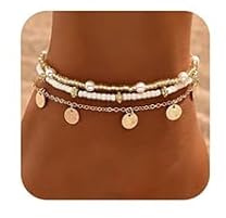 BelleVive Ensemble de 3 Bracelets de Cheville Coquillage pour Femmes, Bracelet de Cheville Réglable en Or 14 Carats avec Perles Bohèmes, Plage Hawaïenne, Coquillage, Étoile de Mer, Bijoux de Pied,