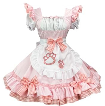 OMZIN Femmes Halloween Lolita Maid Cosplay Costume Kawaii A Line Ruffle Layered Mini Dress