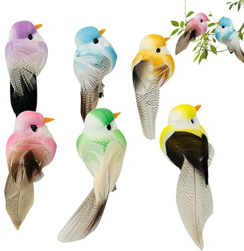 BSITSSS 6 Stück DekovöGel mit Clip, Deko Vögel, Künstliche Federvögel, Künstliche Vögel, Feder Vogel Model, Mini Vogel Dekofigur, Miniatur Ornamente Hochzeit Dekoration