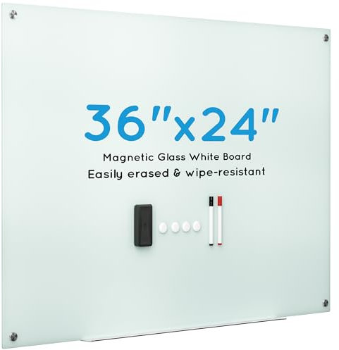 VUSIGN Glas-Whiteboard, magnetisch, trocken abwischbar, rahmenlos, minimalistischer Stil, für Wand, Büro, Zuhause, Schule, 91,4 x 61 cm