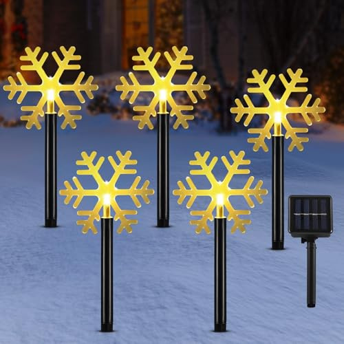 Lewondr 5 Stück Solar-Weihnachtswegbeleuchtung Außen Mit 2 Leuchtmodi