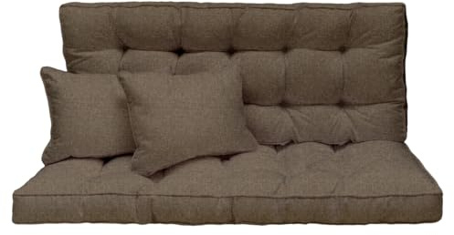 Hollywoodschaukel Auflage 150x50 cm - 3-Sitzer Set: Sitzkissen und Rückenkissen – gesteppt & dick gepolstert 10 cm – Kissen für Gartenbank, Palettenbank, Balkonbank & Terrasse – Savana Dunkel [133]