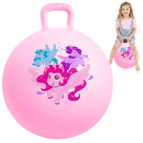 INPODAK Space Hopper, Balle Sauteuse de 45cm, Balles Rebondissante pour Enfants de 3 à 8 Ans, Balle Sauteuse avec poignée, Jouet Sauteur pour Enfants de 3,4,5,6,7 et 8 Ans(Licorne Rose)