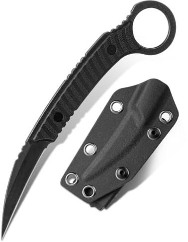 Generisch EDC Messer Mit Kydex Scheide, Messer Outdoor, 440c Stahl G10-Griff füR Das TäGliche Leben Camping Outdoor Arbeit (Schwarz)