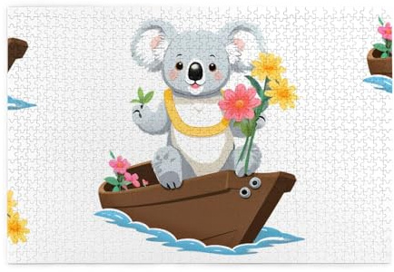 Puzzles1000 Teile Hytter Koala hält Blumen auf einem Boot Muster pädagogische intellektuelle Holzpuzzles lustige Puzzles Stressabbau-Spiel