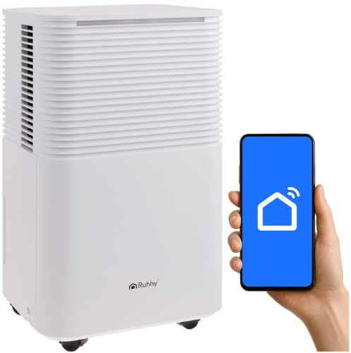 RUHHY DRYZIX Luftentfeuchter 12 L/24 h mit WLAN & Hygrostat, 0–24 h Timer, 38 dB Leise, 2 L Tank & Dauerablauf, Auto-Defrost – Entfeuchter für Wohnung, Keller, Waschküche, ca. 30 m²