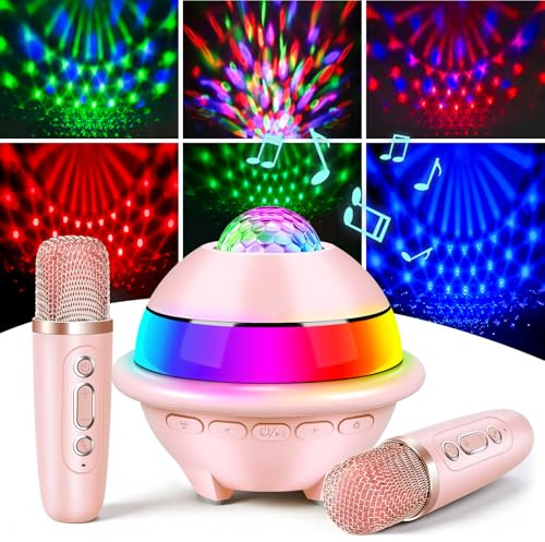 Charmofun Karaoke Infantil con 2 Microfonos Inalambricos, Microfono Karaoke Bluetooth con Luces LED Discoteca y Efectos de Voz, Regalo Niñas y Niños 3-12 Años, Juguetes Bola Discoteca, Regalo Navidad