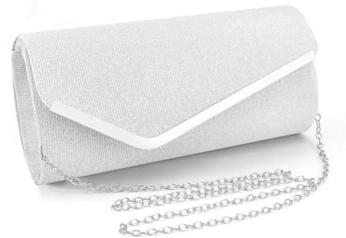 XFSRG Handtasche Damen Clutch Kettentasche Glitzer Abendtasche Elegante Envelope Tasche Crossbody Klein Umschlagtasche Brauttasche für Hochzeit Party Bankett Feiertage (Silber)