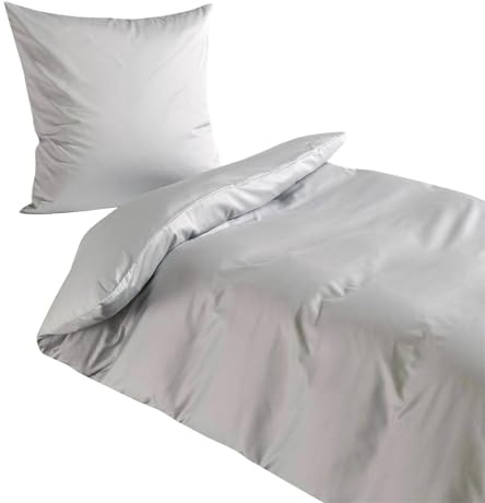 Traumschlaf Uni Mako-Satin Bettwäsche – seidig glatt & hautsympathisch aus 100% Baumwolle – edles Uni Design, atmungsaktiv & pflegeleicht – mit Reißverschluss – 240x220 cm + 2X 80x80 cm, Silber