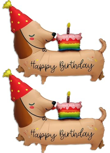 ZenithBurst 2pcs Dackel Geburtstagsballon, Dackel Deko, Happy Birthday Ballon, Folienballon Geburtstag, Hunde Geburtstag Luftballon Tiere