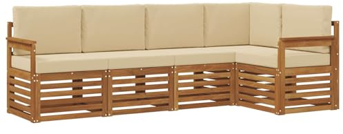 vidaXL Sofagarnituren 5 pcs Natur und Beige Massivholz Akazie, Garten-Sofa, modernes Outdoor-Möbel, robuster Lounge-Satz, Bequeme Terrasse-Sitzmöbel für Dein Zuhause