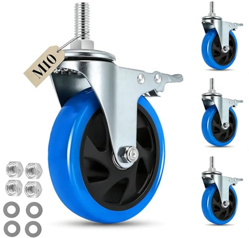 IQWTU 125MM Lenkrollen mit Bremse, 4 Stück Möbelrollen mit M10 x 1,5 x 30mm Schraube, Schwerlastrollen Transportrollen 360° Drehung bis 700KG, Möbelrollen Gewinde M10 für Wagen, Möbel, Grill