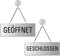 Schild Geöffnet Geschlossen 175x65 mm Wendeschild Aluminium silber-matt eloxiert Metallkette und Saugnapfhaken 31203-ES