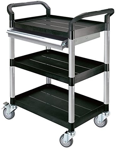 T-EQUIP Kunststoffwagen mit Schublade PSC-131, 3 Etagen, LxBxH: 850 x 480 x 1000 mm, Kapazität: 250 kg