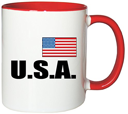 Mister Merchandise Kaffeetasse USA Amerika Vereinigte Staaten Fahne Flag Teetasse Becher, Farbe: Weiß-Rot