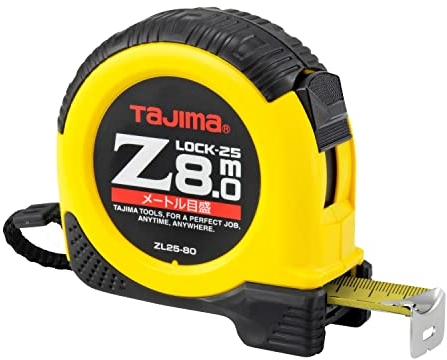 Tajima Maßband, Z (Dual-Lock Stahl-Bandmaß NylonCoat – Beschichtung dreifach vernieteter Endhaken hohe Zugfestigkeit Rückholfeder 8 m x 25 mm), Z5L80MYD