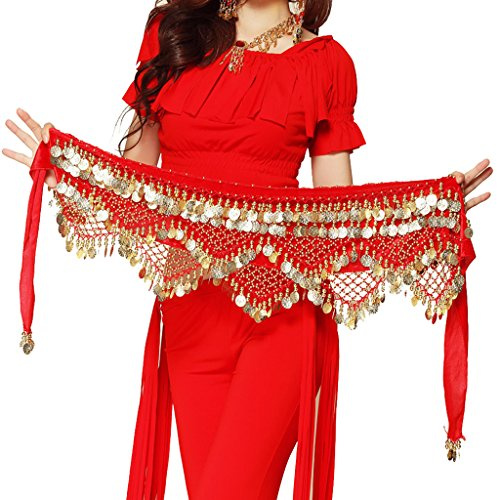 Wuchieal Women's Sweet Bellydance Hip Scarf with Gold Coins Skirts Wrap Noisy
